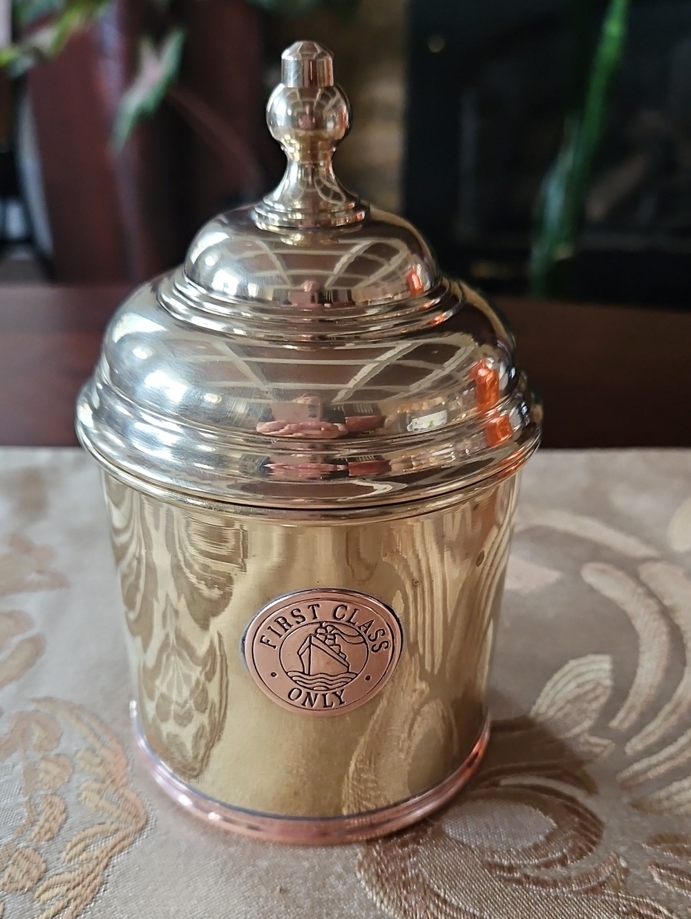 Vintage First Class Only Maritime Silverplate Tea Caddy/Tobacco Humidor Jar